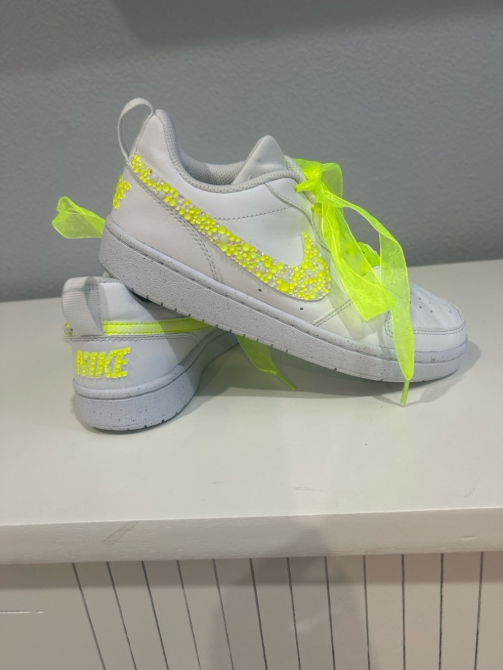 Nike Court Borough Low Custom Neon Rhinestone Sneakers White Size 5Y